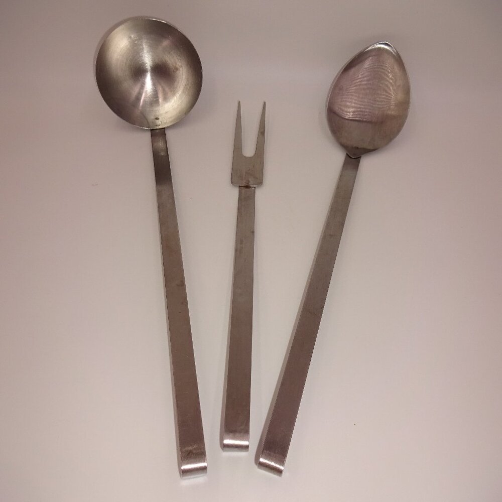 Vintage 3 Pc Set Metro Stainless Steel Cooking Utensils Ladle Fork Spoon Korea